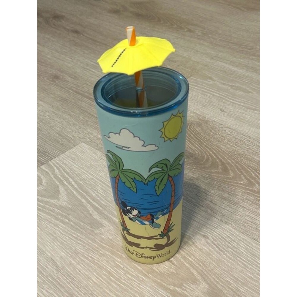 Walt Disney World Starbucks Mickey Island Vacation Umbrella Hat Tumbler